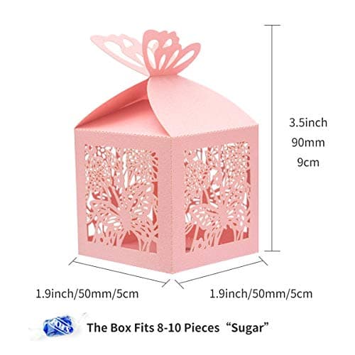 Derbway 30pcs Papillon Papier Boite Bonbons Coffret Cadeaux, Cérémonie de Mariage de Fête Caisson pour Anniversaire,Bébédouche,Communion,Noël (Rose,Carré)