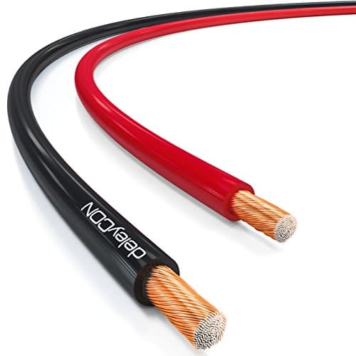 deleyCON 100m Cable pour Haut-Parleur 2x 2,5mm2 CCA Aluminium Revêtu de Cuivre Brins 2x50x0,25mm Marque de Polarité - Rouge/Noir