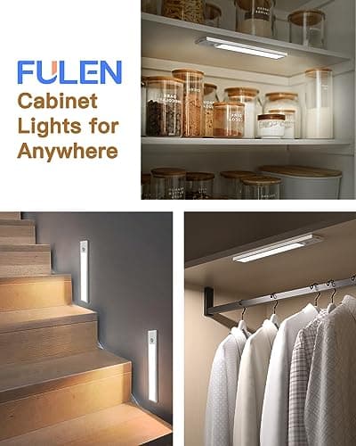 FULEN Lampe d'intérieur Avec détecteur de Mouvement, 2500mAh Veilleuse LED Rechargeable, éclairage LED Sans Fil Pour Cuisine Sous les Meubles, Armoires, Garde-robes (Paquet de 2)