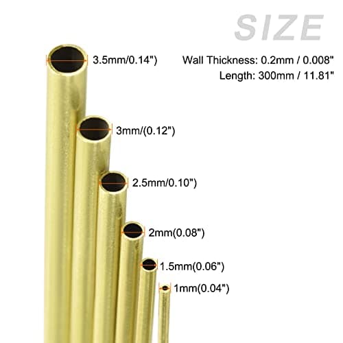 METALLIXITY Laiton Tube (1mm-3.5mm OD x 0.2mm Mur T x 300mm L) Paquet 6, Tube droit - pour Maison Ameublement, Machines, Bricolage Artisanat