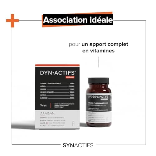 ARAGAN - Synactifs - Dynactifs - Complément Alimentaire Anti-Fatigue - Ginseng, Acérola, Caféine, Vitamine C et Menthe Poivrée - 30 gélules - 15 jours à 1 mois de prise - Fabriqué en France