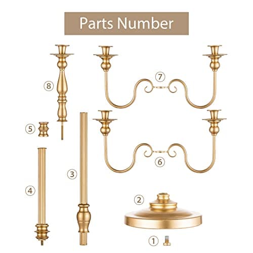 Sziqiqi 124cm Or Bougeoir Chandelier en Métal Lot de 2, Candélabre à 5 Bras Porte-Bougeoir Antique Décor Centre de Table pour Fête Mariage