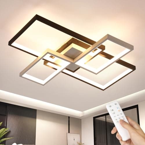 OTREN Plafonnier LED Dimmable, 65CM Luminaire Plafonnier avec Télécommande, 52W Moderne Lampe de Plafond pour Salon, Chambre, Cuisine, Salle à manger, 65x42x8cm
