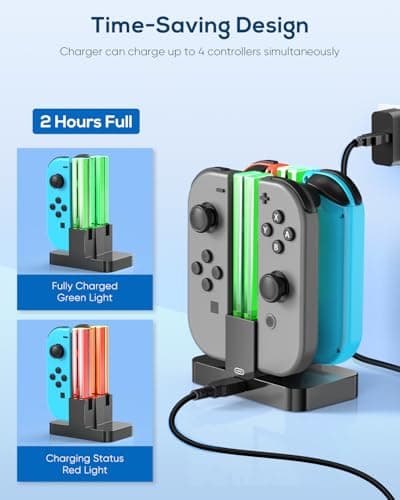FYOUNG 4 en 1 Chargeur pour Compatible avec Joy Con pour Switch & OLED Model, Station de Charge pour Pro Manettes