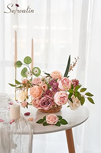 Serwalin Fleurs artificielles roses pour gâteau de mariage, fausses pivoines poudrées pour bouquets, centres de table, décoration d'intérieur, fête prénatale, fête prénatale, fleurs avec tiges