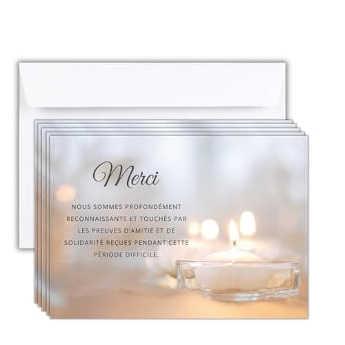 Lot de 75 Cartes + 75 Enveloppe Blanches - Cartes Remerciement Deuil - Condoléances Décès Obsèques ou Enterrement - Papier Mat de Qualité Format Carte Postale (14,8 X 10,5 cm) - Design Sobre & Élégant