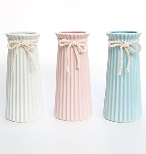 Hauteur 19 cm Vase Conique en Céramique Blanche pour Pampas, Moderne Haut Vase Decoratif pour Centre de Table Deco