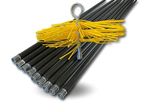 Kit de ramonage classique conduits gainés | Hérisson rond synthétique | Diamètre 250 mm | 9 cannes noires Ø 17 mm creuses | 9 * 1,4 m | Cheminées | Kibros 4KIT25NLO