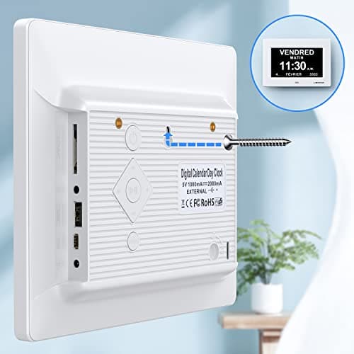 LEMNOI de Noël 8" Pouce LCD Horloge Numérique Calendrier avec Date Jour Et Heure Horloge Non-Abrégée Auto Dimming 8 Langues HD Display Rappel pour Alzheimer Le Personne âgée et Le Enfant