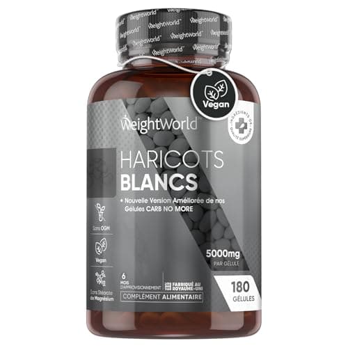 Haricots Blancs 5000 mg, 180 Gélules Vegan (6 Mois) Avec Zinc et Chrome Complément Alimentaire Pour Métabolisme des Glucides, Acides Gras et Glycémie - Extrait d'Haricots Blancs (50:1) - WeightWorld