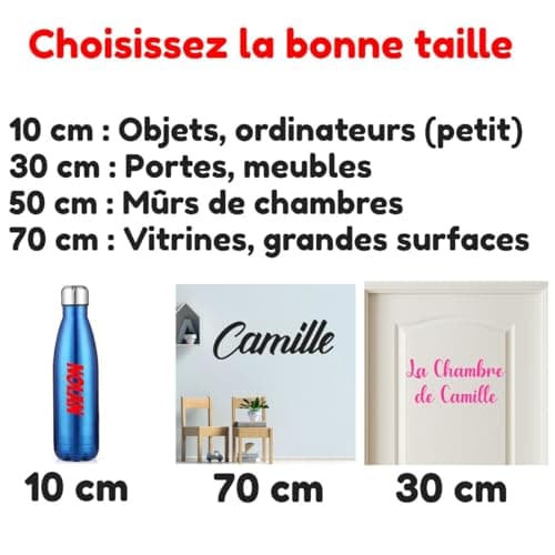 Stickers prénom ou texte personnalisé - 17 Couleurs - Vinyl décoratif (10 à 70 cm) - Stickers muraux, chambre enfant, voiture, meuble, Maison - Facile à poser.