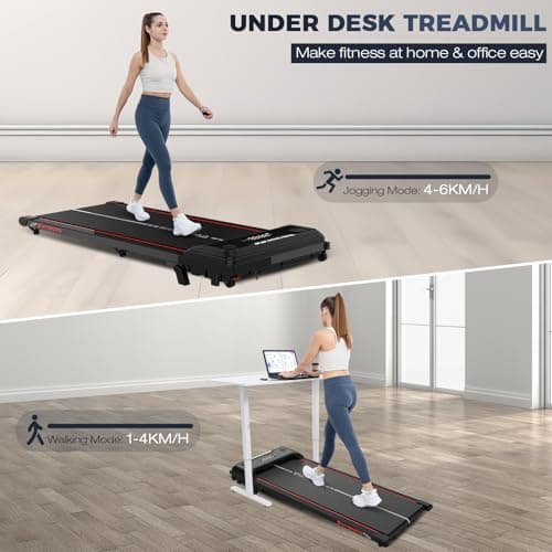 CITYSPORTS Tapis de Course Inclinable, Walking Pad avec Moteur de 440W, Inclinaison de 6%, Tapis de Marche Bureau (Noir Rouge)