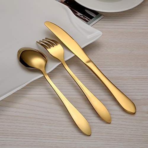 HOMQUEN Set de Couverts, Set de Couverts en Or, Service de Set en Acier Inoxydable pour 6 Personnes, 24 Pièces