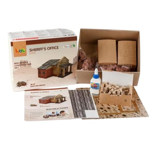 Buroku - Kit de construction de l'Ouest 290 pièces | Bureau du shérif réaliste | Briques de pierre | Encourage l'apprentissage Stem et la motricité | Pour enfants et adultes | Colle incluse