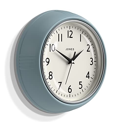 JONES CLOCKS® Horloge Murale rétro Parfaite pour la Cuisine, la Maison, la Chambre, Le Bureau, l'horloge Ketchup 25 cm (Bleu Clair)