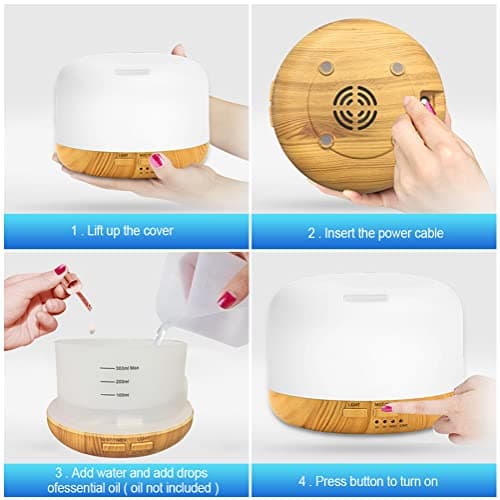 LOMUG Diffuseur d'Huiles Essentielles, 450ML Humidificateur d'aromathérapie à Ultrasons à Arôme, Fête des Mères Cadeau Maman Femme Diffuseur Aromathérapie électrique avec 7 LED, Timer et Contrôle