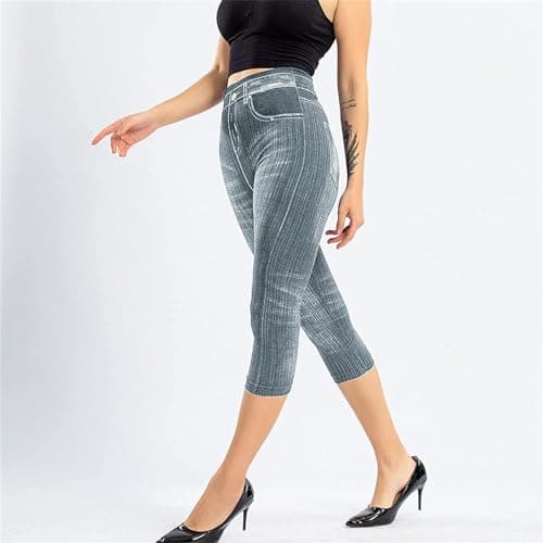 Générique Jean Capri Skinny Fit pour Femme Pantacourt Taille Haute Effet Usé et Lavage pantacourt femme