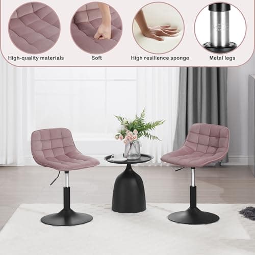 WOLTU 1 X Tabouret de Maquillage Tabouret Coiffeuse Réglable Chaise de Salle à Manger Chaise Travail Chaise Pivotante Velours pour Bureau Domicile Magasin, Hauteur Réglable de 38-49.5cm, Rose