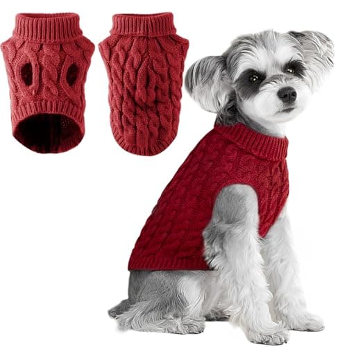 Voarge Pull pour Chien à Tricoter, Pull-Overs pour Pull, Pull Chaud Pull Tricots Outwear, Vêtements d'hiver pour Chiens,Taille Bouledogue Français, Chihuahua Manteau Teckel Vetement (Rouge, XL)