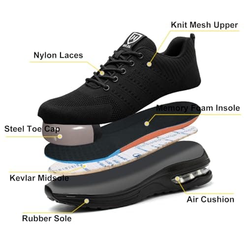 Baofular Chaussures de Sécurité Hommes Femmes Légère Basket Securite Confortable Antidérapante Chaussures de Travail Respirantes Noir 42 EU 260