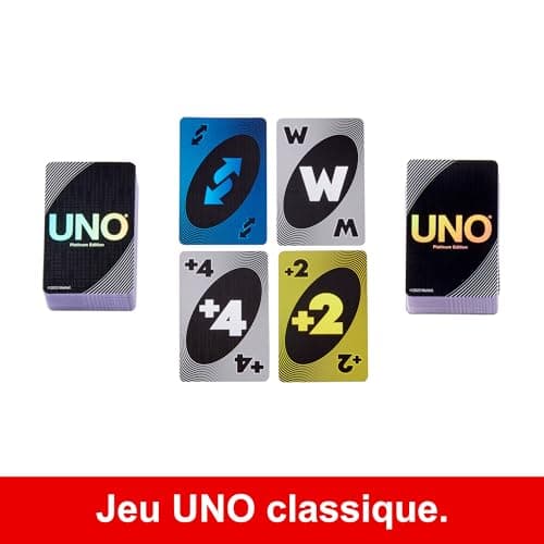 Mattel Games UNO Édition Platinum Jeu de Cartes pour soirées Jeux Entre Amis ou en Famille, Voyages, Camping et fêtes, Cartes Premium de Collection, HPY61