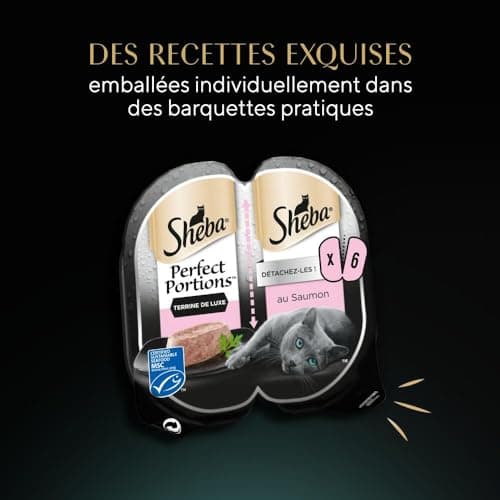 Sheba Perfect Portions pour chat adulte Barquettes Nourriture humide Terrine de luxe au saumon 6x37 LOT DE 8