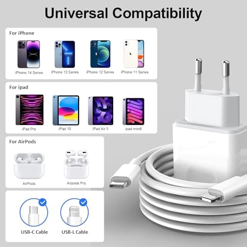 Chargeur for iPhone 14/14 Pro /14 Pro Max /14 Plus /13 12 11 SE Mini X XS XR, 25W USB C Prise Rapide et 2M Cable Secteur Mural Type C Alimentation Adaptateur Trefard