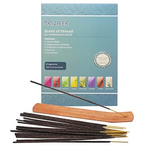 Encens, 160 bâtons au Total, Lavande, Patchouli, Bois de Santal, osmanthus, Parfum de Citron, Vanille, Lavande de Nuit, éventails de Bois de Santal + Porte-bâton d'encens