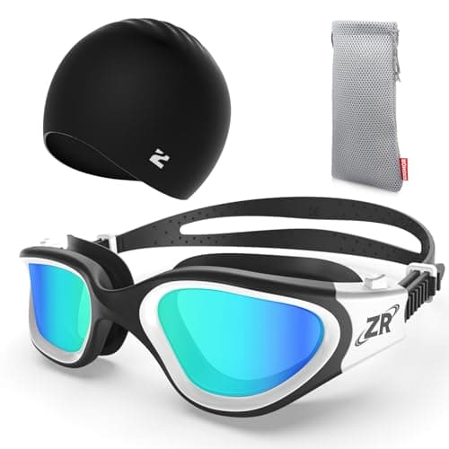 ZIONOR Lunettes de natation polarisées + bonnet de natation pour homme et femme, protection UV, anti-brouillard, sangle réglable, confortable, lunettes de natation professionnelles