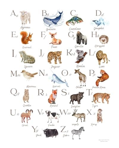 Générique Lot de 2 Affiches Abécédaire Format A3, Alphabet en Français avec Lettres et Animaux Amusants, 350 g/m2, Décoration Éducative pour Chambres d'Enfants et Salles de Classe