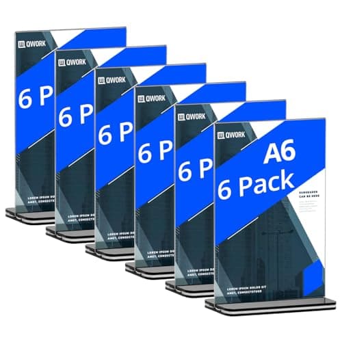 QWORK® 6PCS Présentoirs de Table en Acrylique - A5 - pour Affiches Menus Brochures Bureaux Boutiques Hôtels Restaurants Expositions Mariages