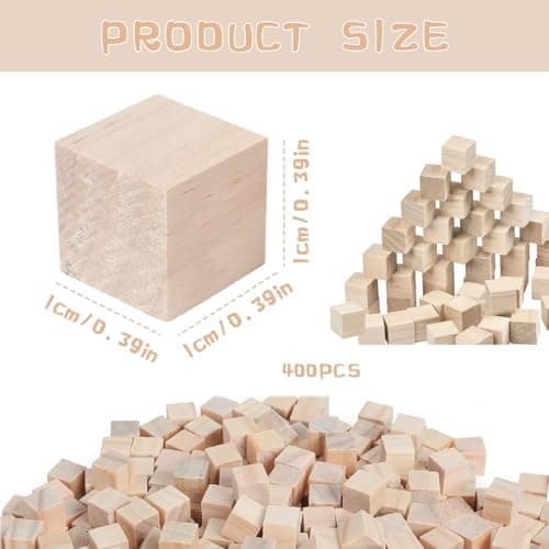 Cube en Bois 400 Pcs, Petit Cube Bois Brut 1x1x1cm, Bloc Bois Naturel, Cube Bois Bricolage, Cube Bois Naturels Blocs pour Bricolage DIY Peinture