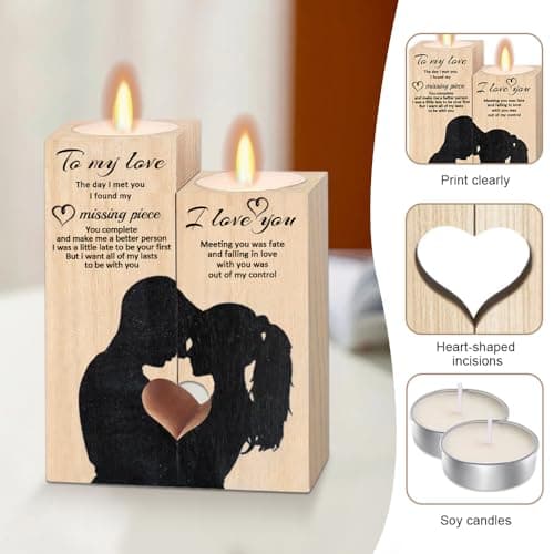 Bieiyhe Bougeoir en Bois en Forme de Coeur Bougie Meilleure Amie Petite Amie Meilleur Cadeau Bougeoir Bougeoir d'anniversaire Bougeoir Imprimé Bougies Personnalisées Bougie Déccrative pour Mariage
