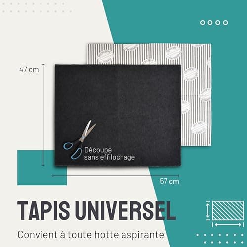 FilterBase® Filtre à charbon actif pour hotte aspirante | Lot de 2 | Filtre à graisse plat + filtre à charbon pour hotte aspirante | Tapis découpable 57x47 cm