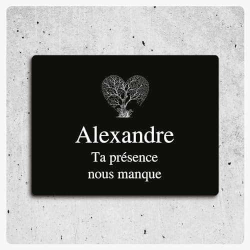 Plaque gravée funéraire motif Arbre côur autocollante 20x15 cm personnalisée 1 à 3 lignes Alu Brossé