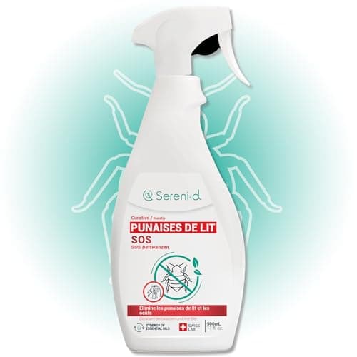 SOS ANTI PUNAISES DE LIT XXL - Spray Insecticide CHOC Traitement naturel aux Huiles Essentielles et Fleur de Pyrèthre Végétal - Produit qui élimine les punaises de lit - 500mL