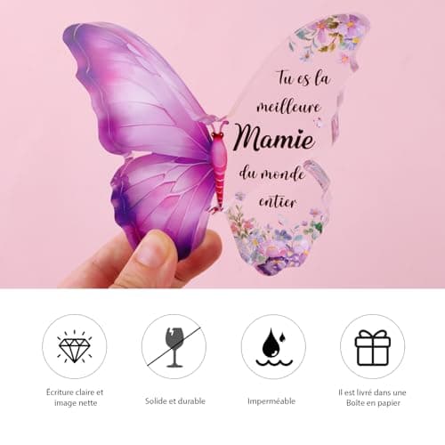 BETESSIN Cadeau Mamie "Tu es la Meilleure Mamie du Monde Entier", Cadeau Anniversaire Mamie, Cadeau Fête des Grand-Mères, Plaque Acrylique Gaufrée, Idée Cadeau Original Merci Mamie Noël