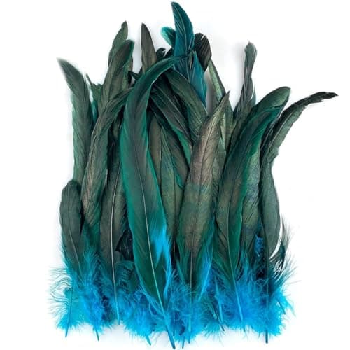 Lot de 100 plumes de coq - Plumes de faisan bleues et vertes - Plumes artificielles - Pour travaux manuels, grandes plumes de masque de fête, attrape-rêves, plumes de coiffe (15-20 cm)