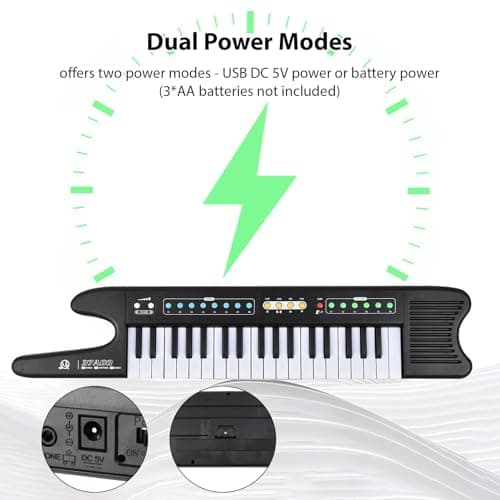 Funien Piano à Clavier électronique 37 Touches Mini Orgue électronique Portable Instrument de Musique 8 Tons 6 rythmes 10 démos avec Sangle de Microphone pour débutants Claviers Piano Double Modes