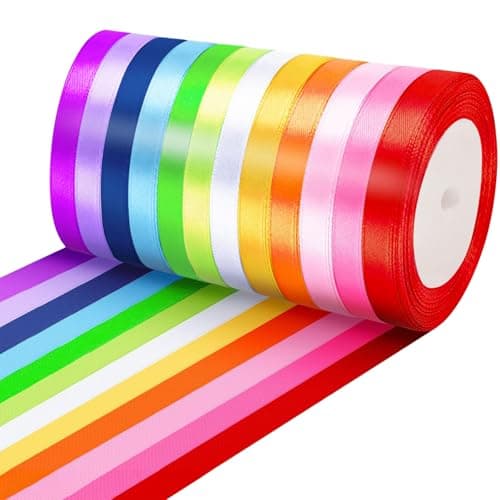 FIHODONE 12 Couleurs Ruban Satin 10mm X 22m,Jeux du Ruban Bouquet Mariée,Ruban Mariage Cérémonie de Mariage,Ruban Cadeau Anniversaire Fête,Ruban Tissu Jeu de Ruban Mariage