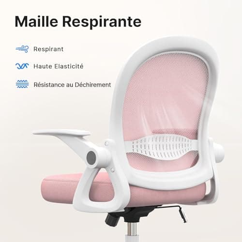 naspaluro Chaise de Bureau avec Accoudoir Relevable, Fauteuil de Bureau avec Soutien Lombaire, Siège Bureau avec Dossier Moyen de 45 cm (sans Repose-Pieds ni Appuie-tête, Rose)