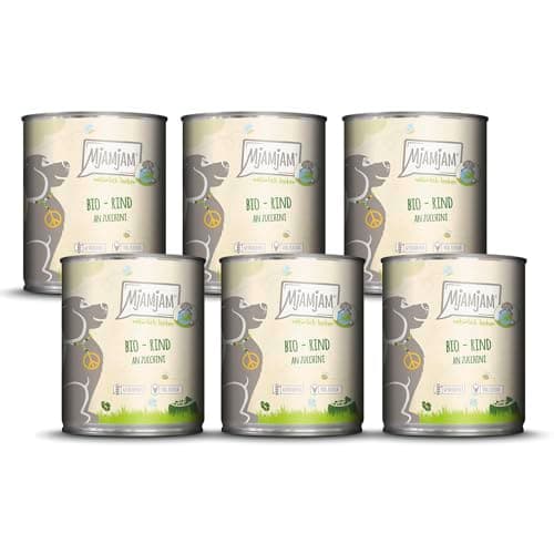 MjAMjAM - Nourriture Humide Premium pour Chiens - naturellement délicieux - Bio Boeuf aux courgettes,Paquet de 6 (6 x 800g), sans céréales avec Extra Viande