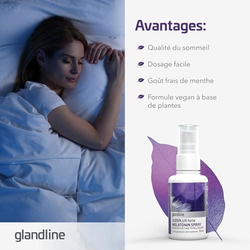 Melatonine spray SleepLux Forte (50 ml), 1 mg de mélatonine naturelle pour un meilleur sommeil, Vitamine B6, Goût de menthe, À base de plantes et végétalien, 380 pulvérisations par Sensilab