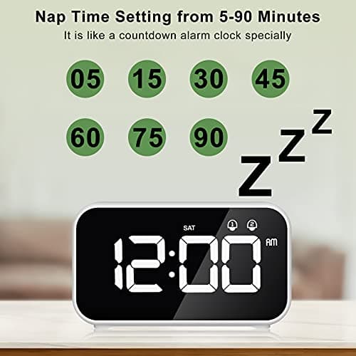HOMVILLA Réveil Numérique LED avec Fonction Snooze, 2 Alarmes, Surface Miroir Rechargeable USB 12 / 24H pour Bureau de Chambre