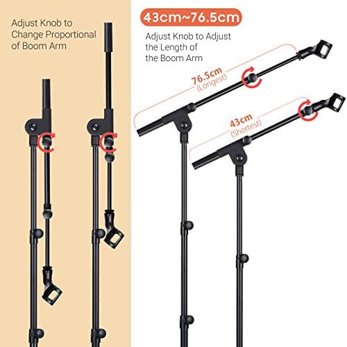 CAHAYA Pied de Microphone au Sol Mobile 2 en 1 Trépied en Métal avec Deux Clips Différents Réglable et Pliable Support pour Concerts Conférence Vidéo Scène Mariages CY0239
