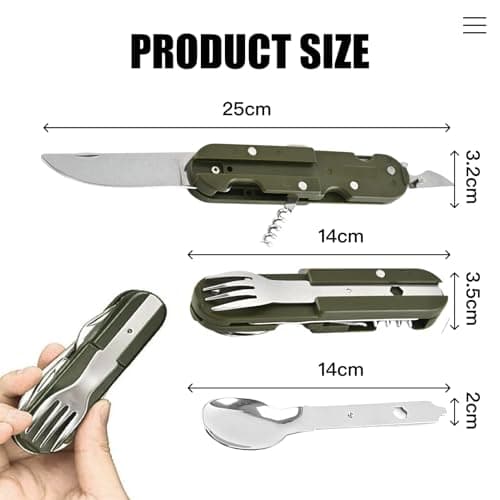 Lotbun Couverts De Camping Pliable,5 En 1 Set De Couverts De Camping,Set De Couverts D'Extérieur Avec Sac De Rangement,Camping Et Pique-Niques De Randonnée