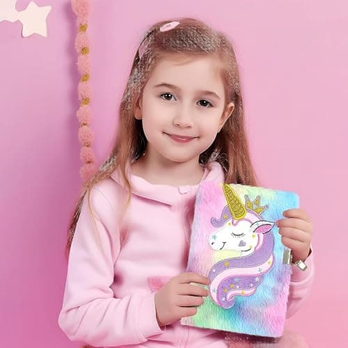 Lassuzie Journal Intime Fille avec Cadenas, Carnet Secret pour Fille en Peluche Comprenant Une Cahier A5 et Une Licorne Trousse à Crayons, Cadeau Licorne pour Fille 5 6 7 8 9 10 11 12 Ans
