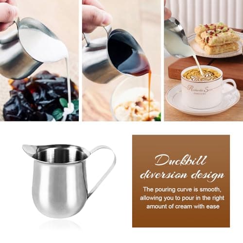 Bieiyhe 4 Pièces Pichet Lait Inox 90ml,Pot a Lait Avec PoignéE,Cruche de Lait Petite,Pichet Crémier Mini,Tasse à Sauce Acier,Milk Pitcher en Acier Inoxydable,Pichet pour Cappuccino pour Amateurs Café