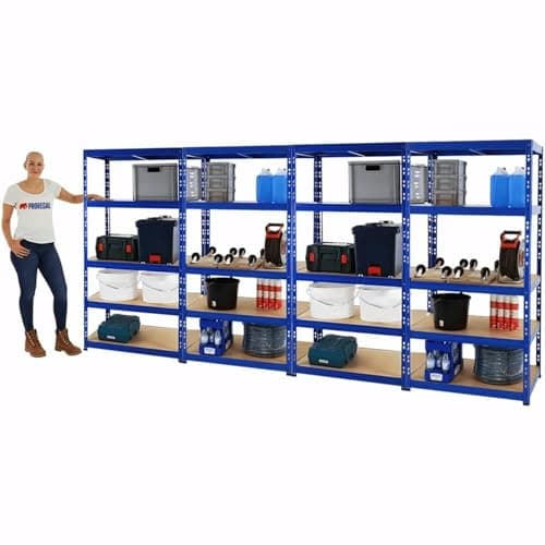 PROREGAL Mega Deal 4X Étagère Charge Lourde Tiger | HxLxP 180x90x60cm | 265kg par Niveau | Bleu | Étagère Robuste de Garage, Atelier, Cave, sous-Sol, Stockage, Rangement, rayonnage
