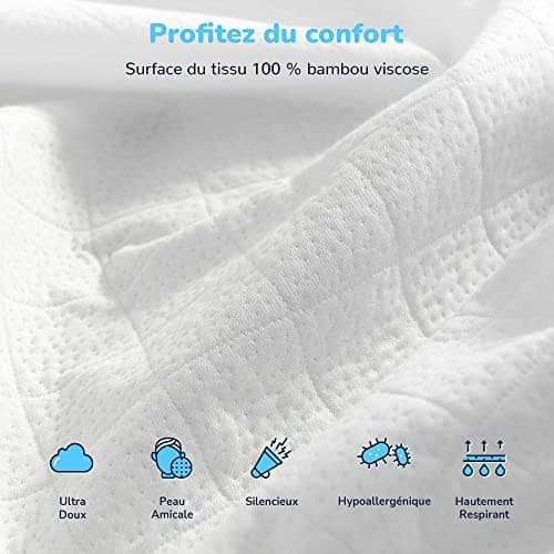 RECCI Protège Matelas 160 x 200 cm - 100% Fibre de Bambou, Ultra Doux, Hautement Respirant, Hypoallergénique, Silencieux, Drap Housse, Protège Matelas Imperméable, Couvre Matelas 160 x 200